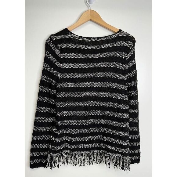 Chico's Striped Fringe Hem Sweater Textured Knit Pullover Top Size Medium - Picture 3 of 7